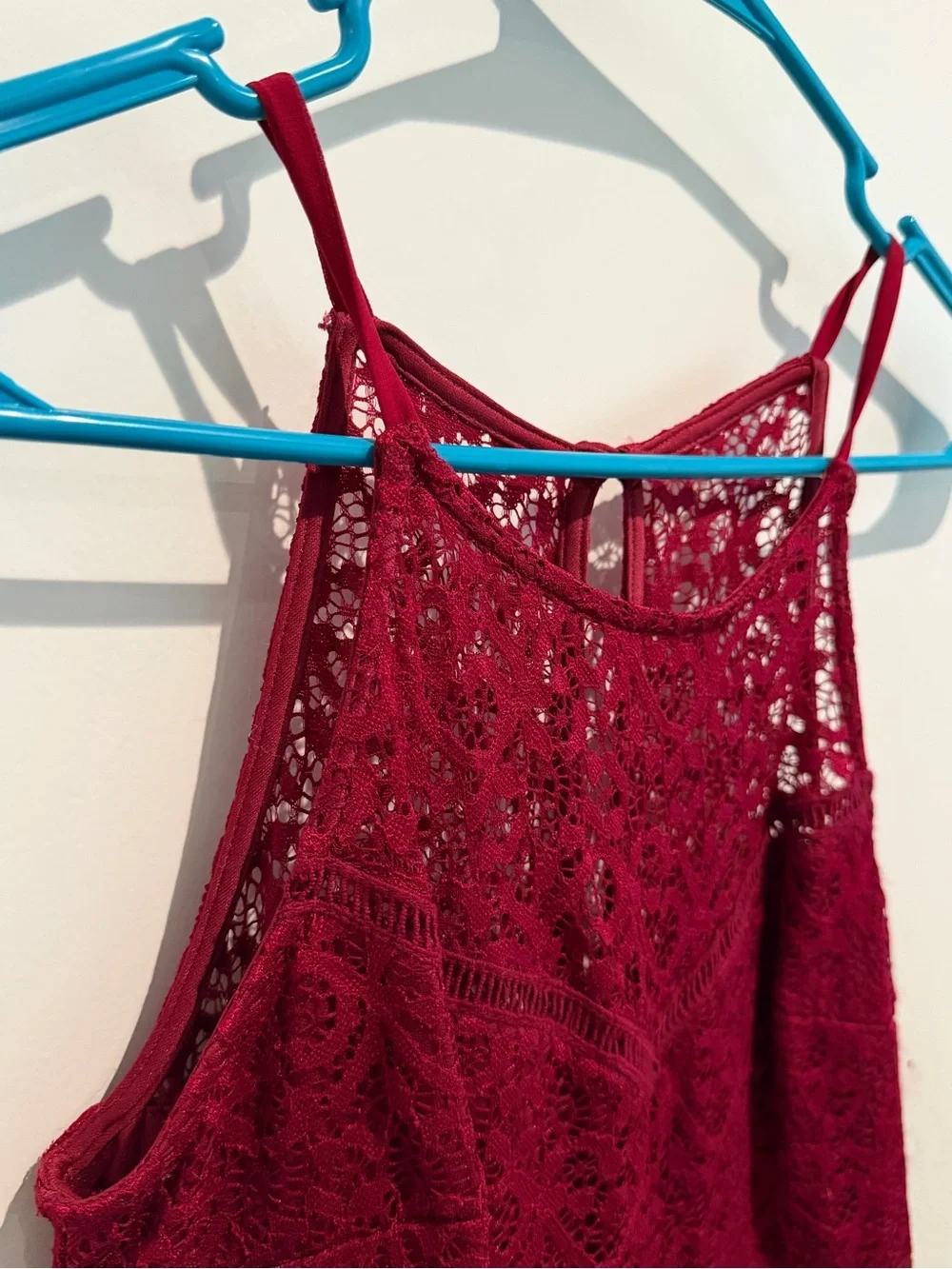 I.N. San Francisco Burgundy Lace Halter Chiffon Dress